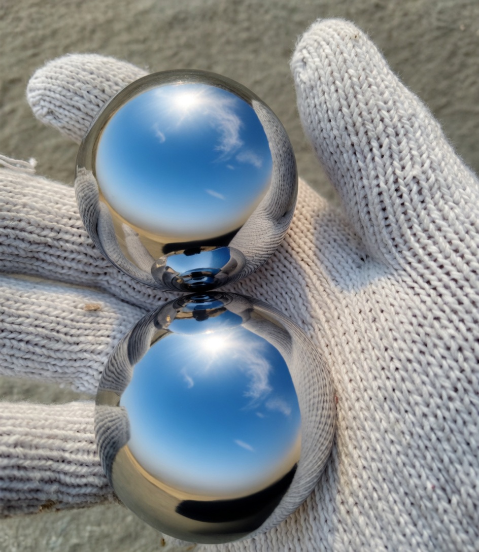 Hand with glove holding two chrome baoding balls